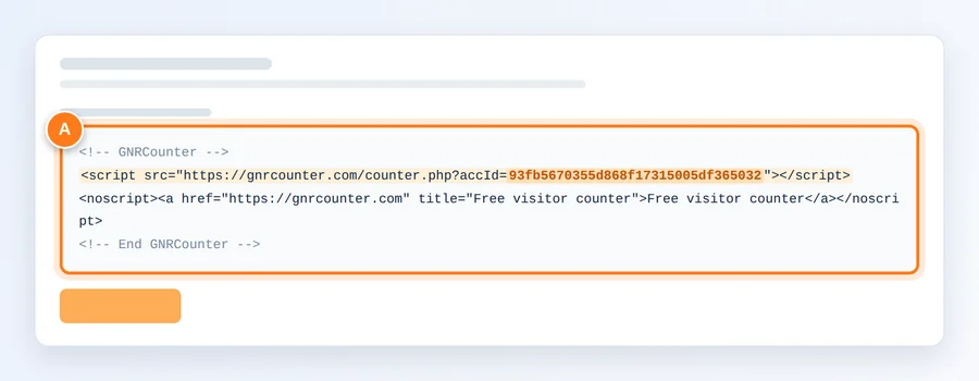 Il riquadro del codice evidenziato nella pagina del risultato del contatore
