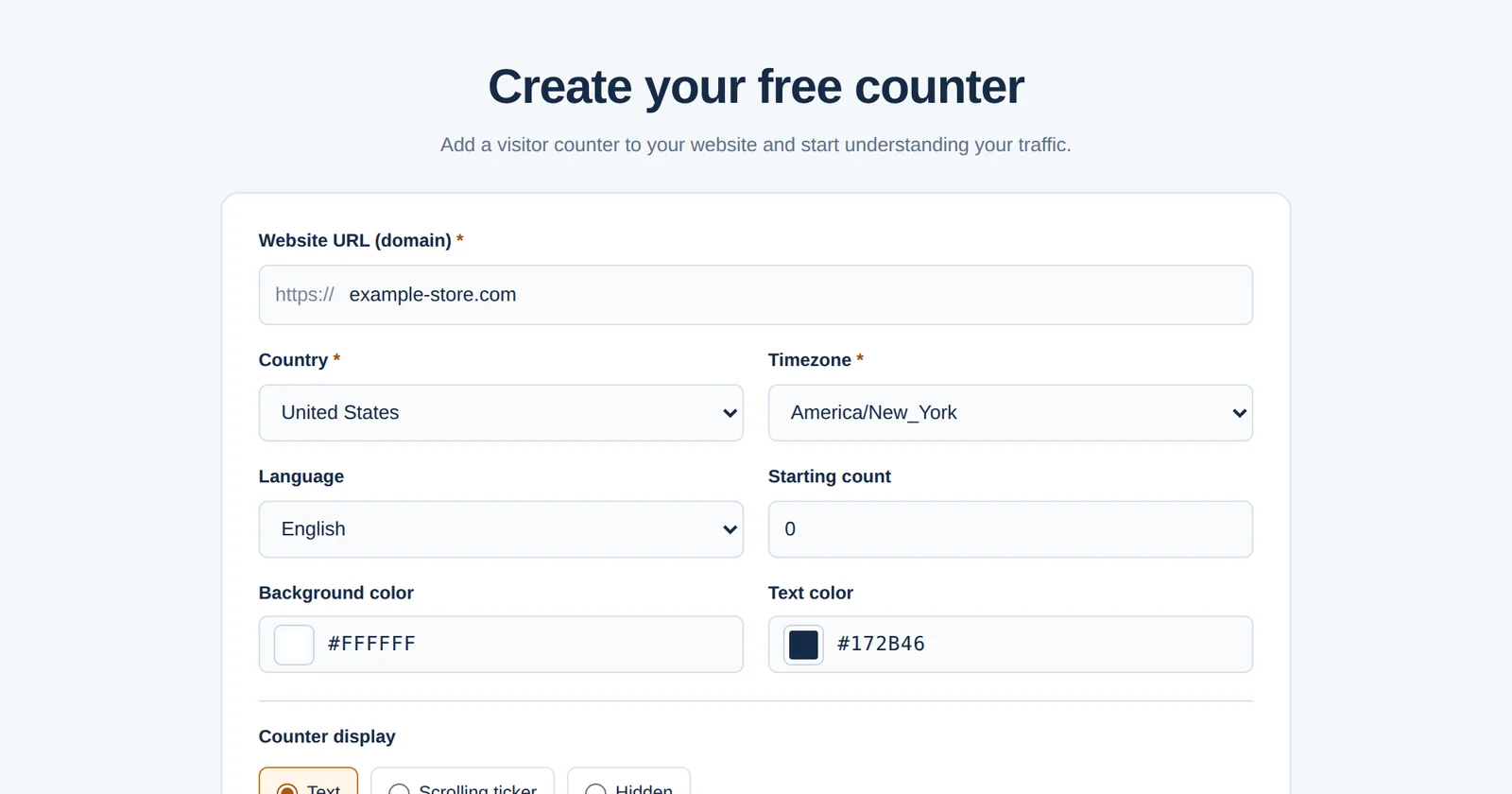 Il modulo GNRCounter per creare un contatore gratuito con sito web, paese, fuso orario, lingua e impostazioni di visualizzazione