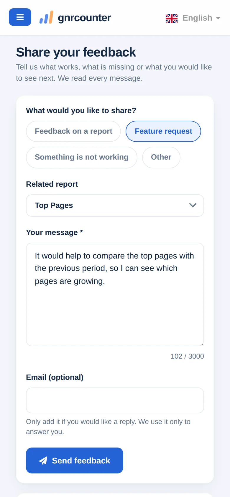 Il modulo di feedback su un telefono