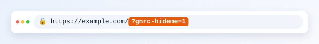Una barra degli indirizzi del browser con https://example.com/ seguito da ?gnrc-hideme=1 evidenziato