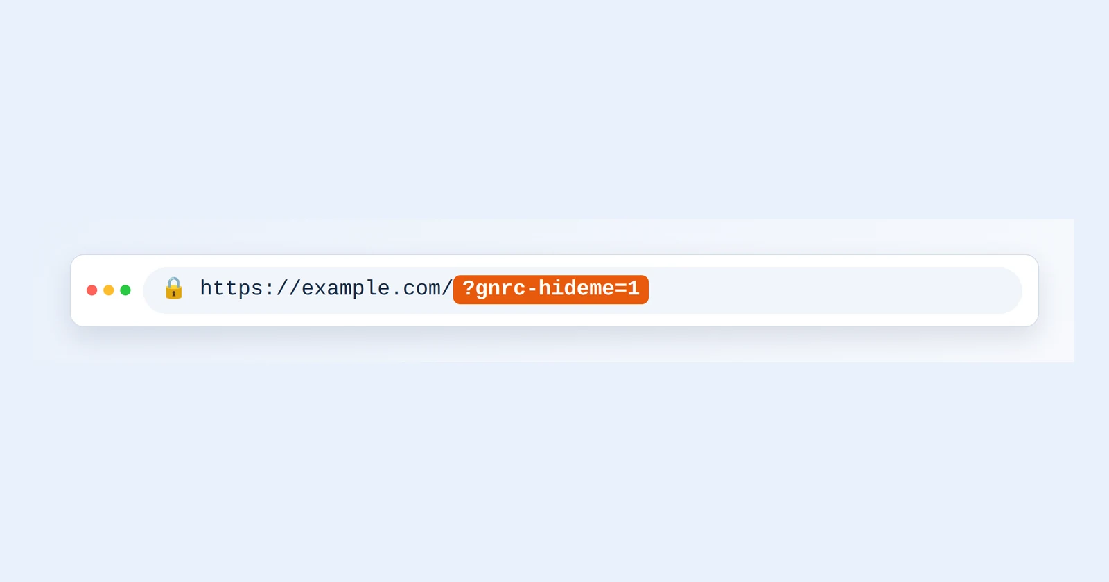 Una barra degli indirizzi del browser con ?gnrc-hideme=1 aggiunto alla fine di un indirizzo web